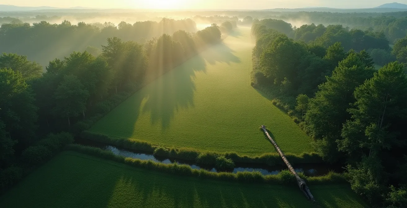 Vue aérienne d'un écosystème forestier montrant la diversité des habitats