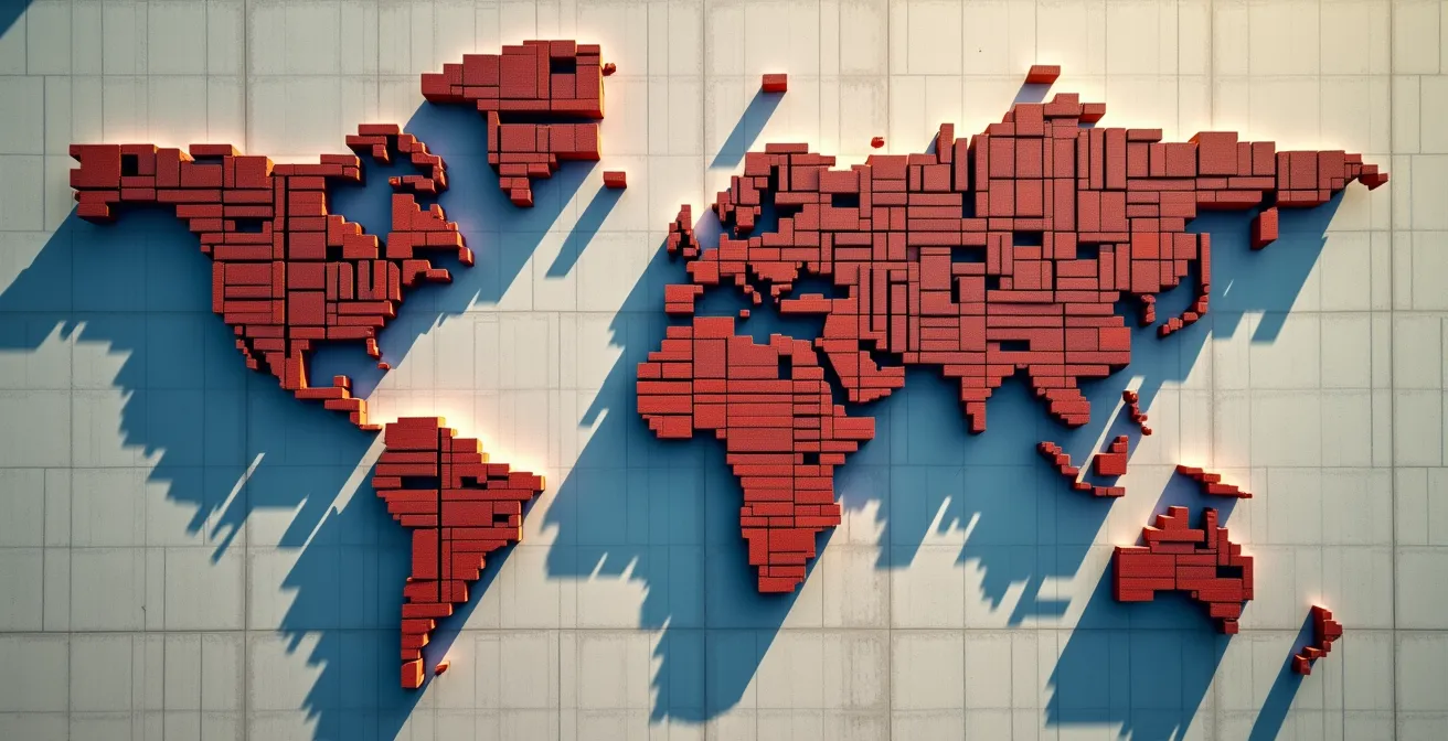 Carte abstraite montrant la diversification des chaînes d'approvisionnement depuis l'Asie