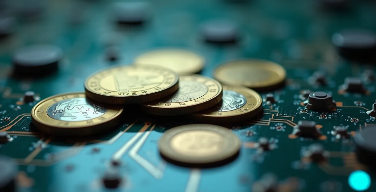 Représentation symbolique de l'équilibre fiscal entre économie traditionnelle et numérique