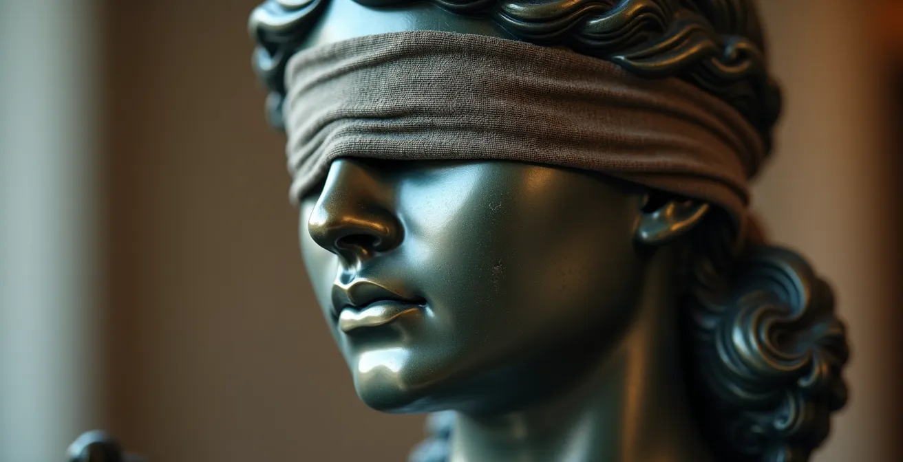 Statue de la justice avec un voile transparent symbolisant la présomption d'innocence