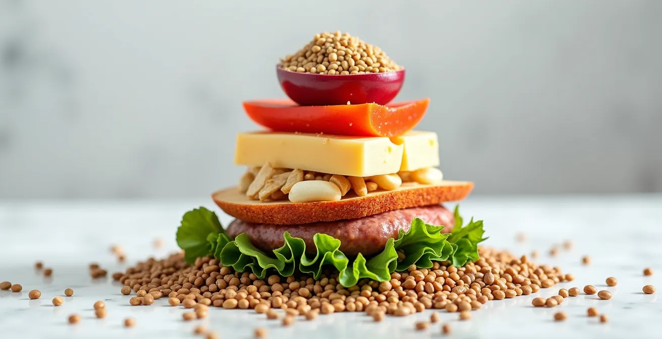 Pyramide alimentaire montrant l'intensité carbone des différents groupes d'aliments