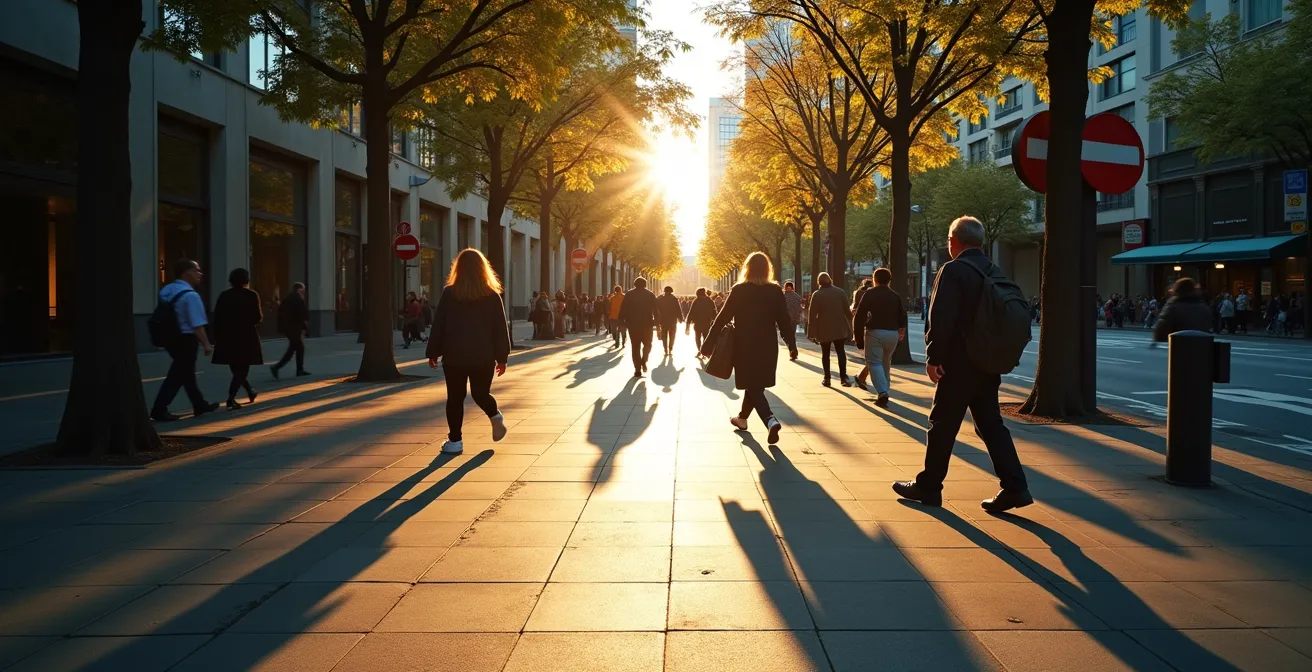 Métaphore visuelle d'un espace urbain où la technologie de surveillance s'installe progressivement