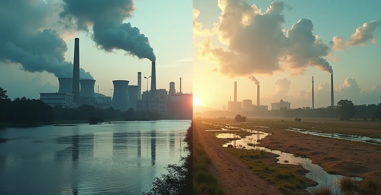 Contraste visuel entre pays industrialisés émetteurs et nations vulnérables impactées